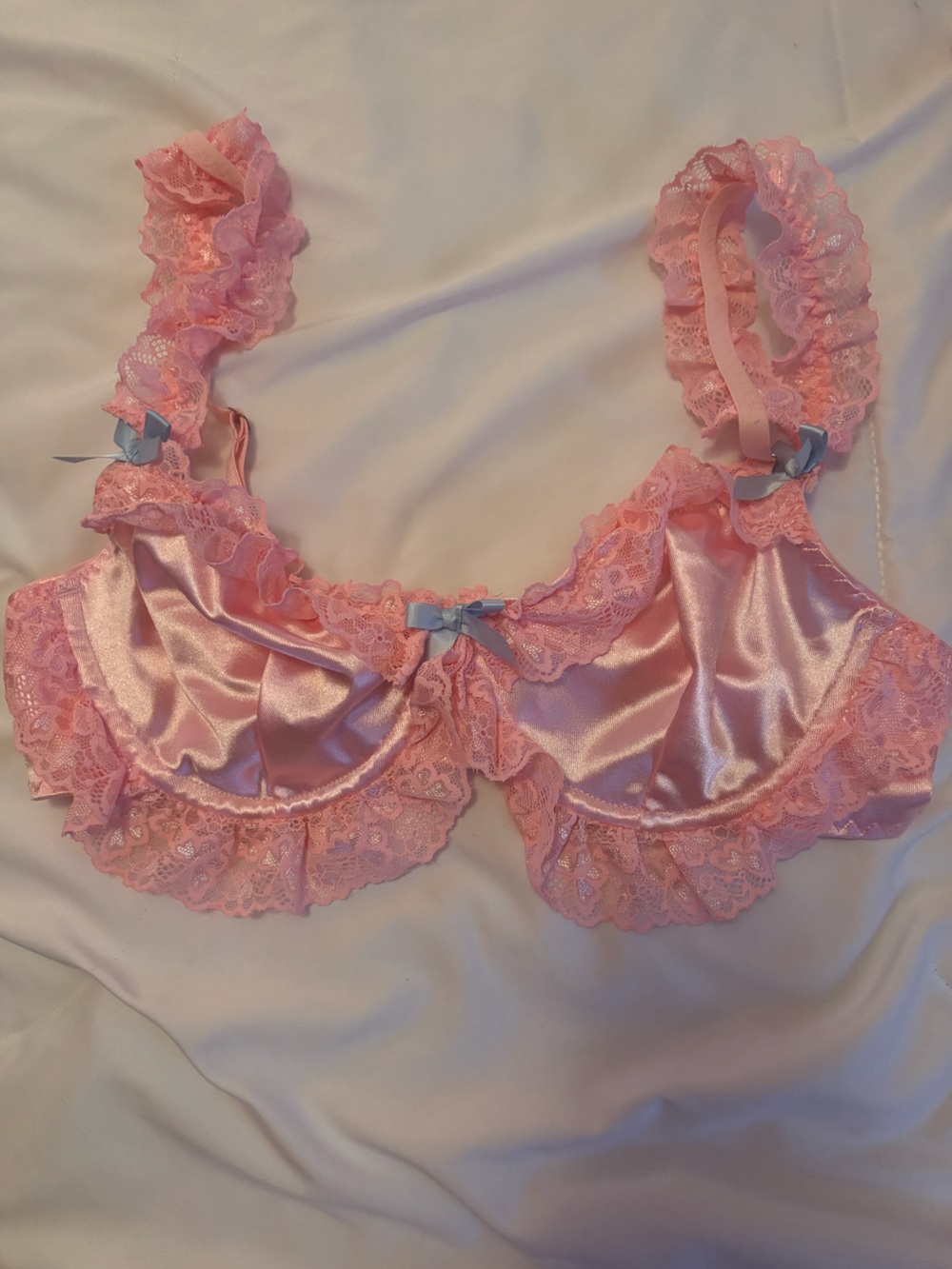 NWOT Pink Satin Lace Underwire Push Up Bra With Matching Thong Set - Picture 2 of 13